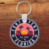 Fort Myers Beach Florida Retro Sunset Souvenirs Schlüsselanhänger (Vorderseite)