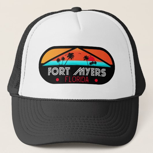 Fort Myers Beach Retro - Florida Retro Sunset Truckerkappe (Vorderseite)