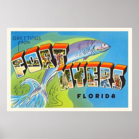 Fort Myers Florida FL Old Vintage Travel Souvenir Poster (Vorne)