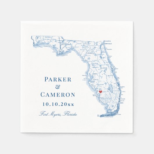 Fort Myers Florida Karte Elegant Navy Blue Wedding Serviette (Vorderseite)