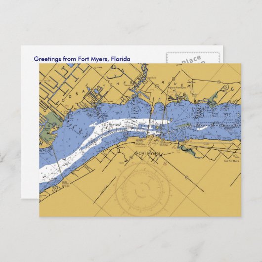 Fort Myers, Florida Nautical Harbour Chart Postcar Postkarte (Vorne/Hinten)