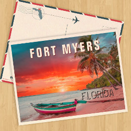 Fort Myers Florida Palm Tree Beach Vintag 50er Postkarte