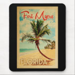 Fort Myers Florida Palm Tree Beach Vintage Travel Mousepad<br><div class="desc">Fort Myers Florida design in Vintage Travel style featuring a palm tree on the beach with ocean and sky.</div>