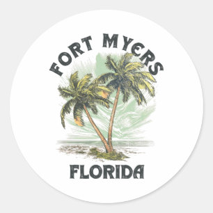 Fort Myers Florida Palmen Vintage Strand Für Männe Runder Aufkleber