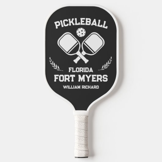 Fort Myers Florida US Black and White Custom Pickleball Schläger (Vorderseite)