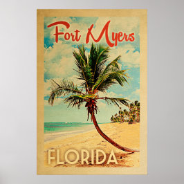 Fort Myers Florida Vintag Palm Tree Beach Poster