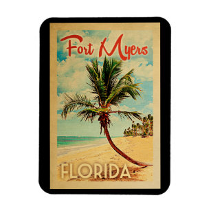 Fort Myers Magnet Florida Palm Tree Beach Vintag