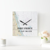 Fort Pierce FL Latitude & Longitude Nautic Chart Quadratische Wanduhr (Zuhause)