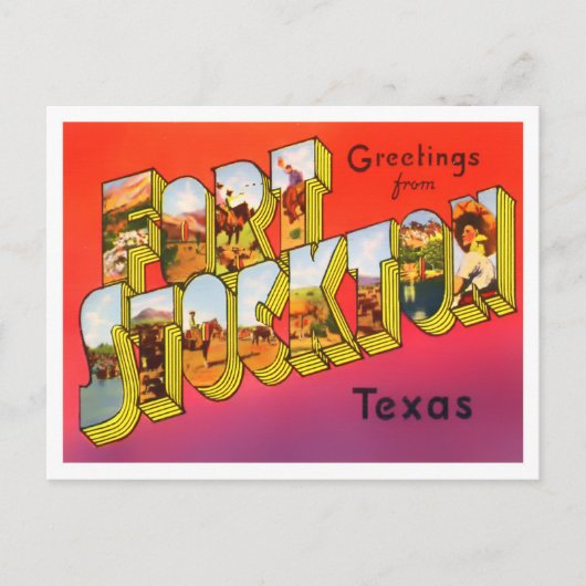 Fort Stockton, Texas Vintag Big Letters Postkarte (Vorderseite)
