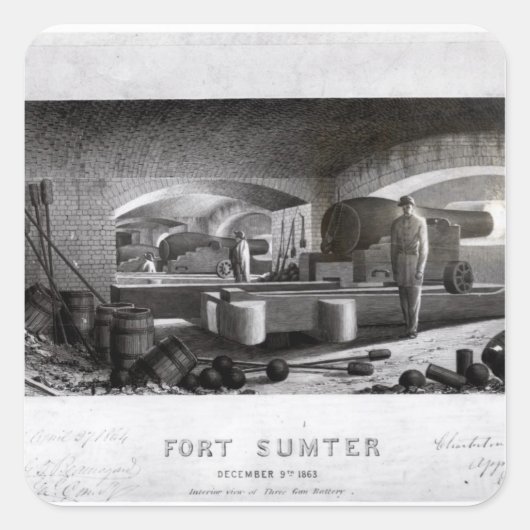 Fort Sumter, Innenansicht von drei Gun Battery Quadratischer Aufkleber (Vorderseite)