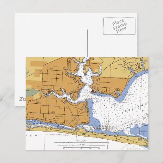 Fort Walton Beach, FL Nautical Chart Postkarte (Vorne/Hinten)
