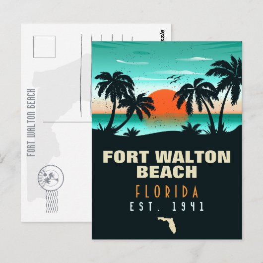 Fort Walton Beach Florida Retro Sunset Souvenirs Postkarte (Vorne/Hinten)