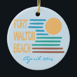 Fort Walton Beach kundenspezifische Keramik Ornament<br><div class="desc">Fort Walton Beach,  Florida,  mit einer modernen geometrischen Sonne auf dem Strandentwurf in den Farben der Sonne,  des Himmels,  des Meeres und des Sandes,  diesen herrlichen Florida-Strand feiernd. Ändern Sie den Text mit dem Datum,  um Ihre Erinnerungen zusammenzubringen,  oder löschen Sie ihn,  wenn Sie ihn nicht benötigen.</div>