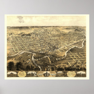 Fort Wayne, IN panoramischer Karte - 1868 Poster