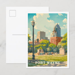 Fort Wayne Indiana Art Vintage Reise Illustration Postkarte