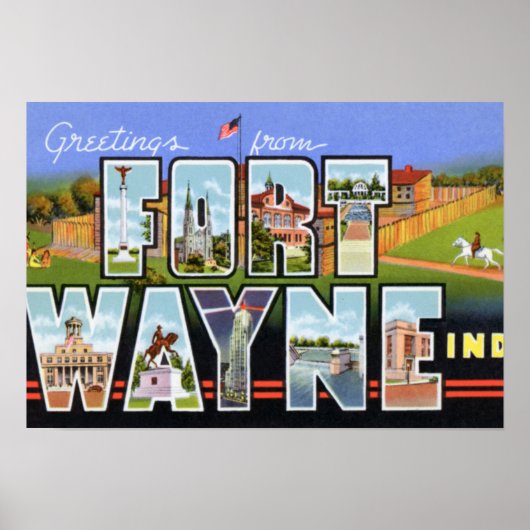 Fort Wayne Indiana Große Letter Grüße Poster (Vorne)