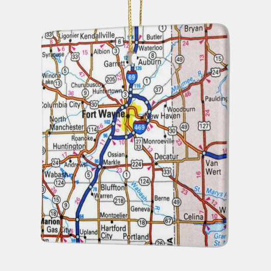 Fort Wayne Indiana Map Keramikornament (Links)