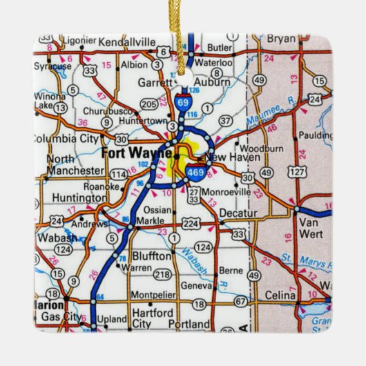 Fort Wayne Indiana Map Keramikornament (Vorderseite)