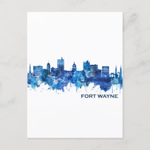 Fort Wayne Indiana Skyline Blue Feiertagspostkarte