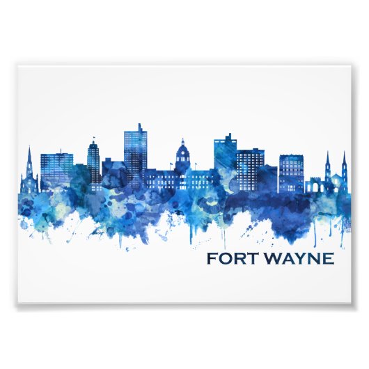 Fort Wayne Indiana Skyline Blue Fotodruck (Vorne)