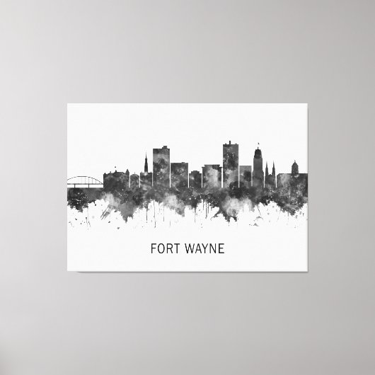 Fort Wayne Indiana Skyline BW Leinwanddruck (Vorderseite)