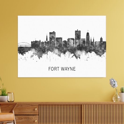 Fort Wayne Indiana Skyline BW Leinwanddruck (Insitu (Wohnzimmer))