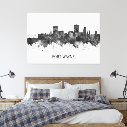 Fort Wayne Indiana Skyline BW Leinwanddruck (Insitu (Schlafzimmer))