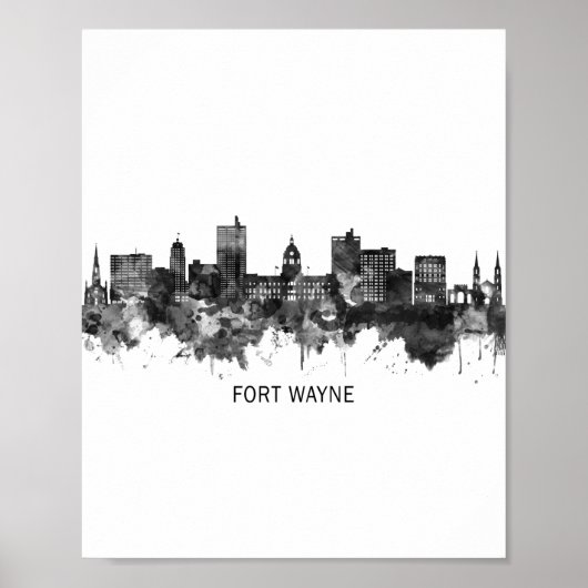 Fort Wayne Indiana Skyline BW Poster (Vorne)