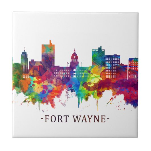 Fort Wayne Indiana Skyline Fliese (Vorderseite)