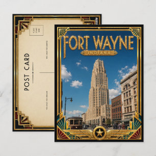 Fort Wayne Indiana Vintage Art Deco Goldenes Zeita Postkarte