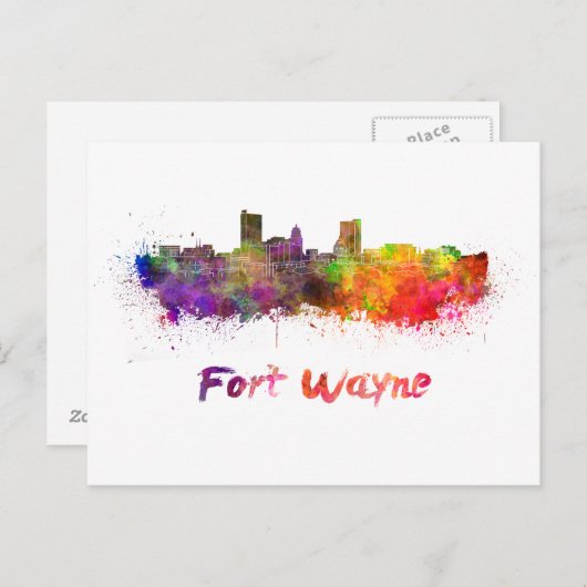 Fort Wayne skyline im Watercolor Postkarte (Vorne/Hinten)