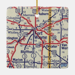 Fort Wayne Vintage Karte Keramikornament