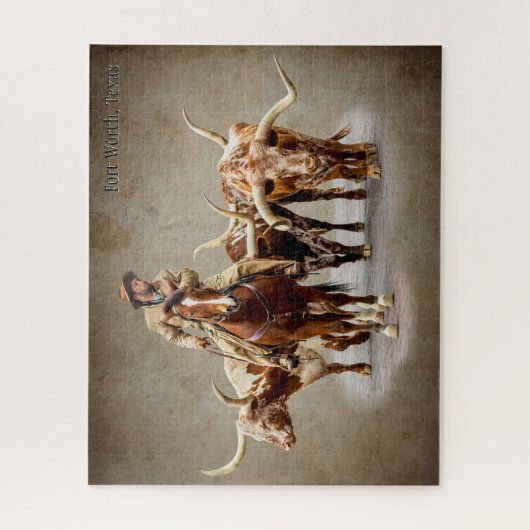 Fort Worth Cattle Drive in Textured Sepia Puzzle (Vertikal)