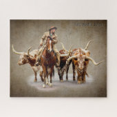 Fort Worth Cattle Drive in Textured Sepia Puzzle (Horizontal)
