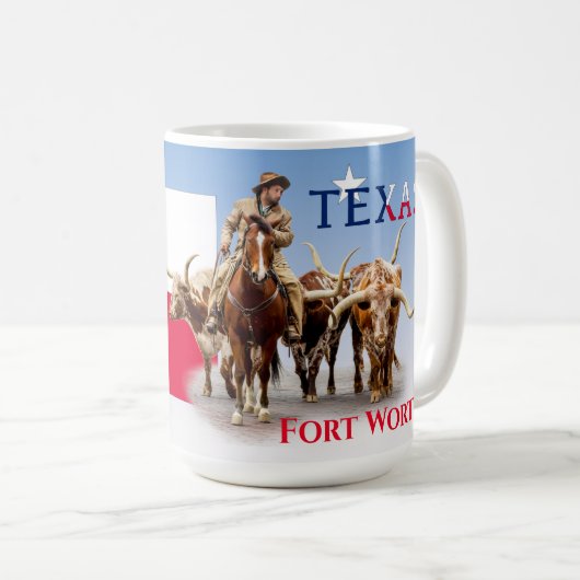 Fort Worth Cattle, Texas Flag, Tasse (VorderseiteRechts)