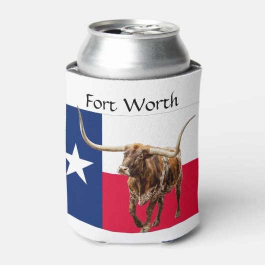 Fort Worth Longhorns & Flag kann kühler werden Dosenkühler (Kanne Vorderseite)