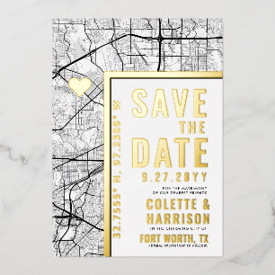 Fort Worth Love Locator Hochzeit Save the Date Folieneinladung