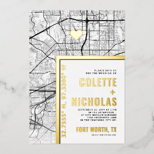 Fort Worth Love Locator Stadt-Themen-Hochzeit Folieneinladung