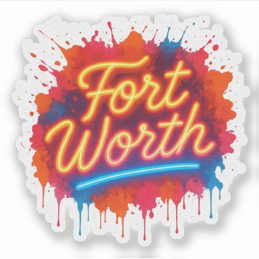 Fort Worth Neon Street Art Splash Design Aufkleber (Vorderseite)