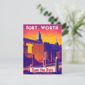 Fort Worth Save the Date, farbenfrohe Postkarte (Stehend Vorderseite)