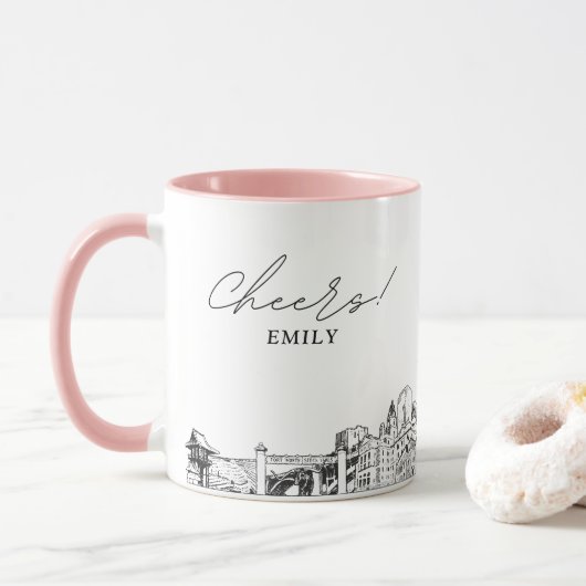 Fort Worth Skyline Personalisierte Hochzeitscoffee Tasse (Mit Donut)