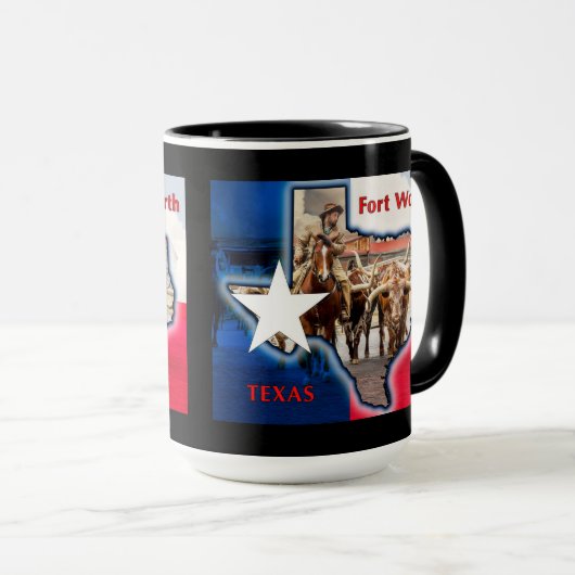 Fort Worth Stock Yards Texas Grafik auf schwarz, T Tasse (VorderseiteRechts)