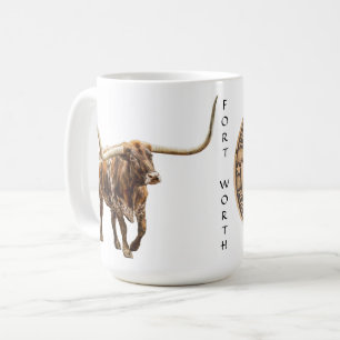 Fort Worth Stock Yards Texas Grafik auf weiß, Tass Kaffeetasse