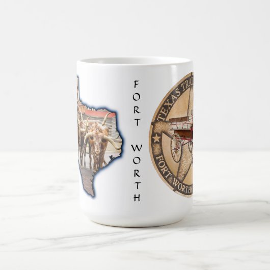 Fort Worth Stock Yards Texas Graphic on white, Tas Kaffeetasse (Mittel)