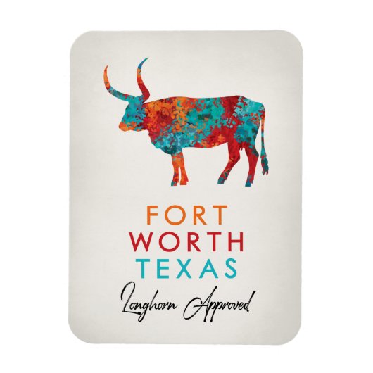 Fort Worth Texas Colorful Longhorn Magnet (Vertikal)