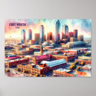 Fort Worth Texas Famous Travel Places Aquarell Poster