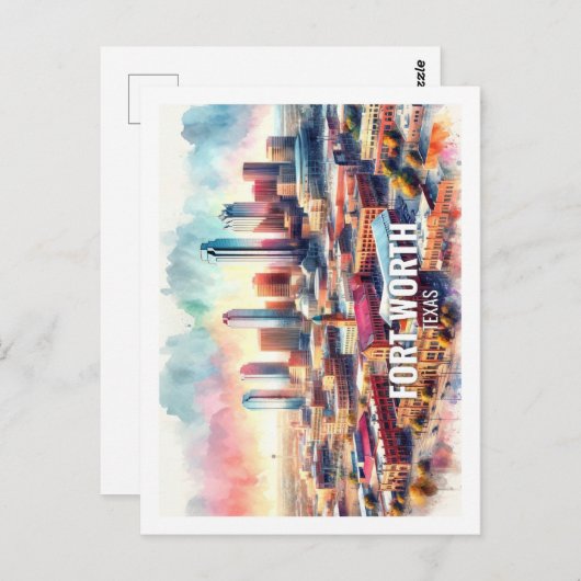 Fort worth Texas Famous Travel Places Aquarell Postkarte (Vorne/Hinten)