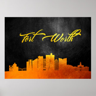 Fort Worth Texas Gold Skyline Poster