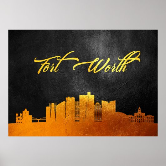 Fort Worth Texas Gold Skyline Poster (Vorne)