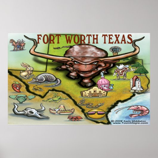 Fort Worth TEXAS Karte Poster (Vorne)